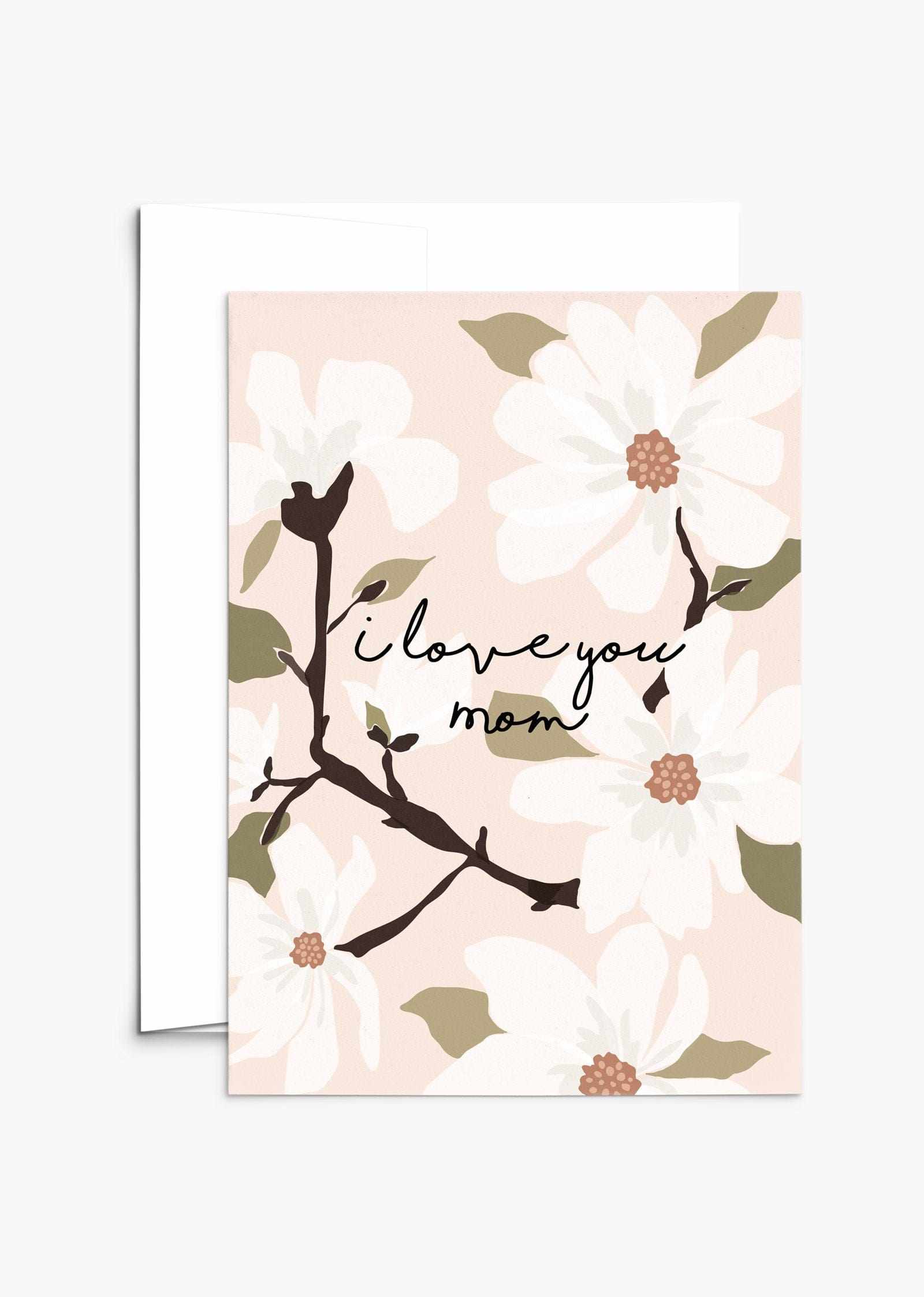 Mother's Day card with "I love you mom" crabapple design on recycled paper