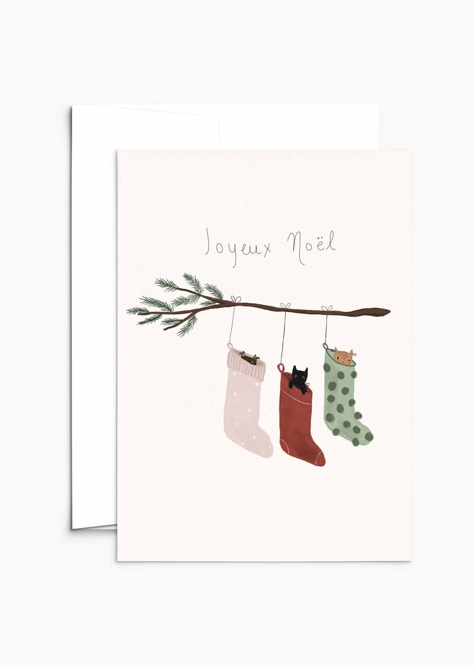 Joyeux Noël Bas greeting card 5x7 recycled paper thick matte cardstock with white envelope and compostable packaging