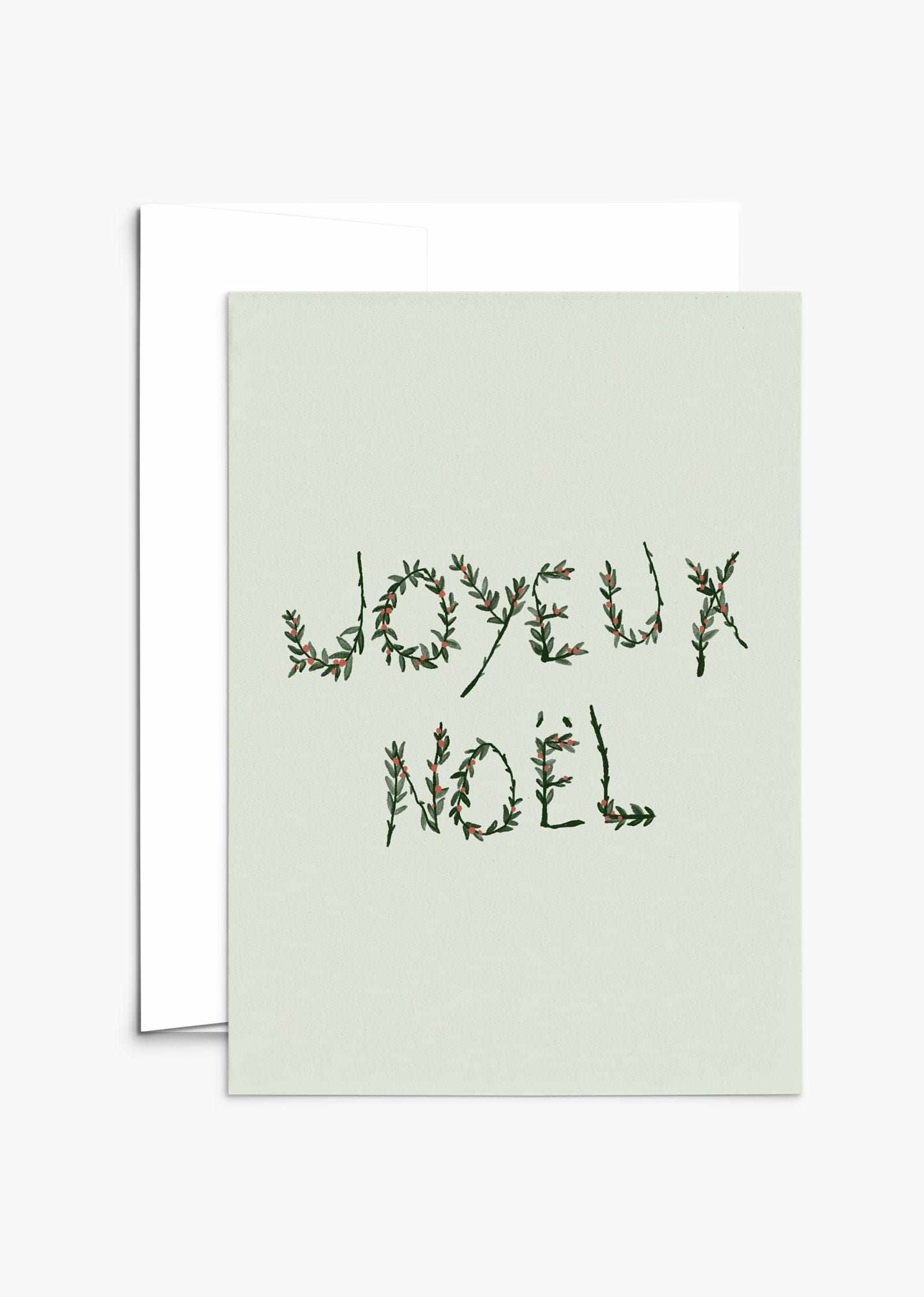 Joyeux Noël Branche greeting card with recycled paper and white envelope, 5x7 inches, compostable packaging