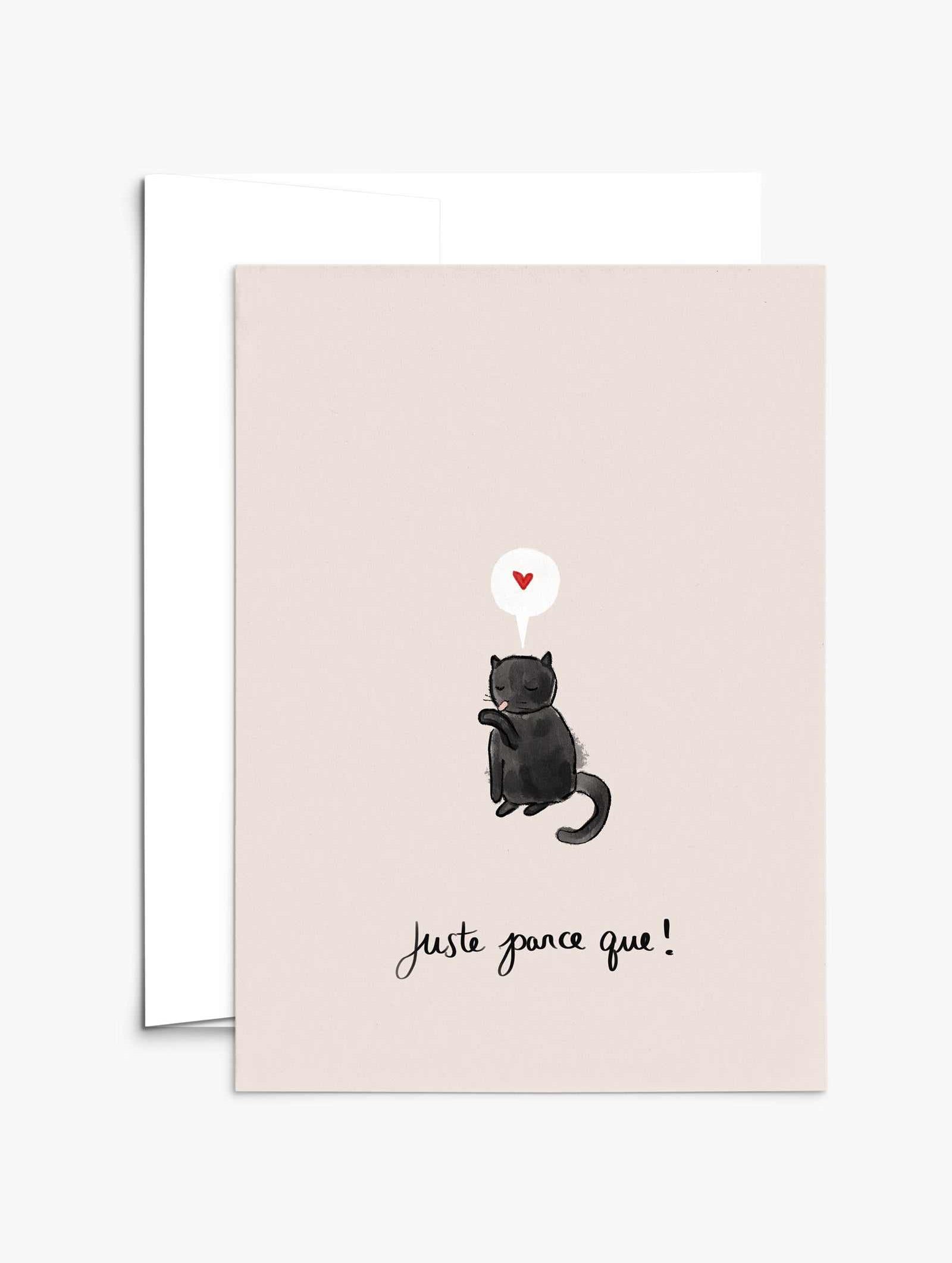 Juste parce que greeting card with recycled paper and compostable packaging, blank inside, 5x7 inch format