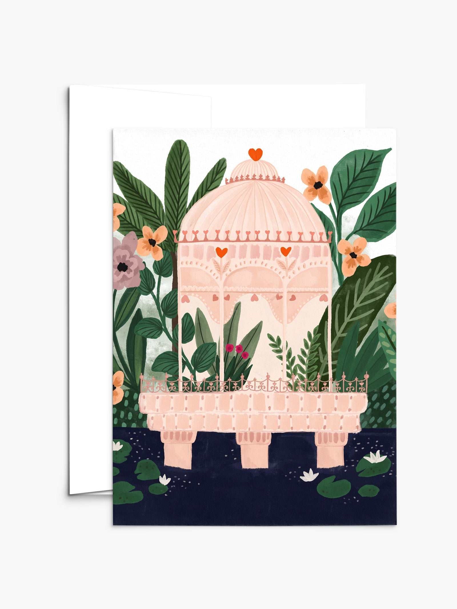 Pink Love Palace Greeting Card with floral design on recycled paper
