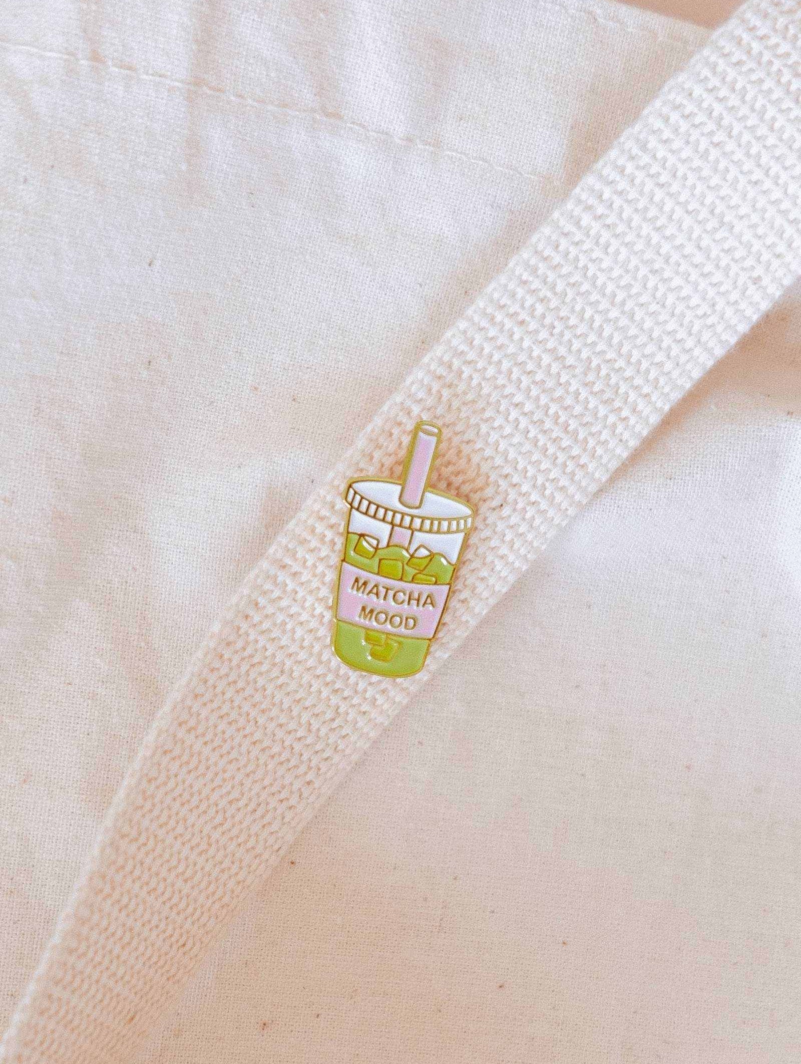 Matcha Mood Enamel Pin gold tone brass cozy green tea accessory