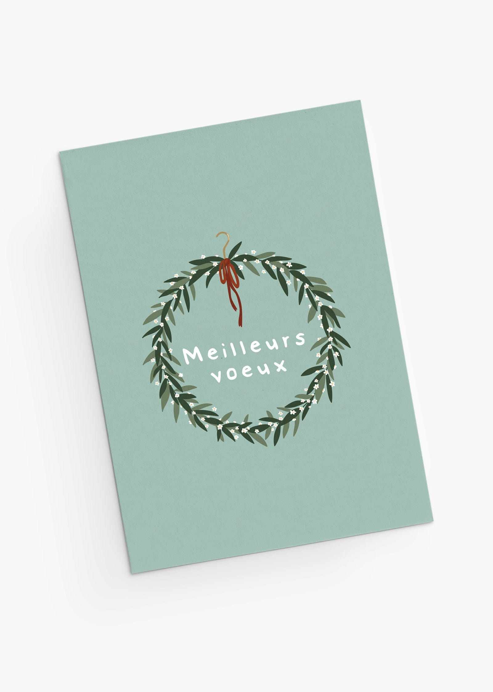Christmas wreath greeting cards with small white flowers, wishing best wishes. By Mimi & August
