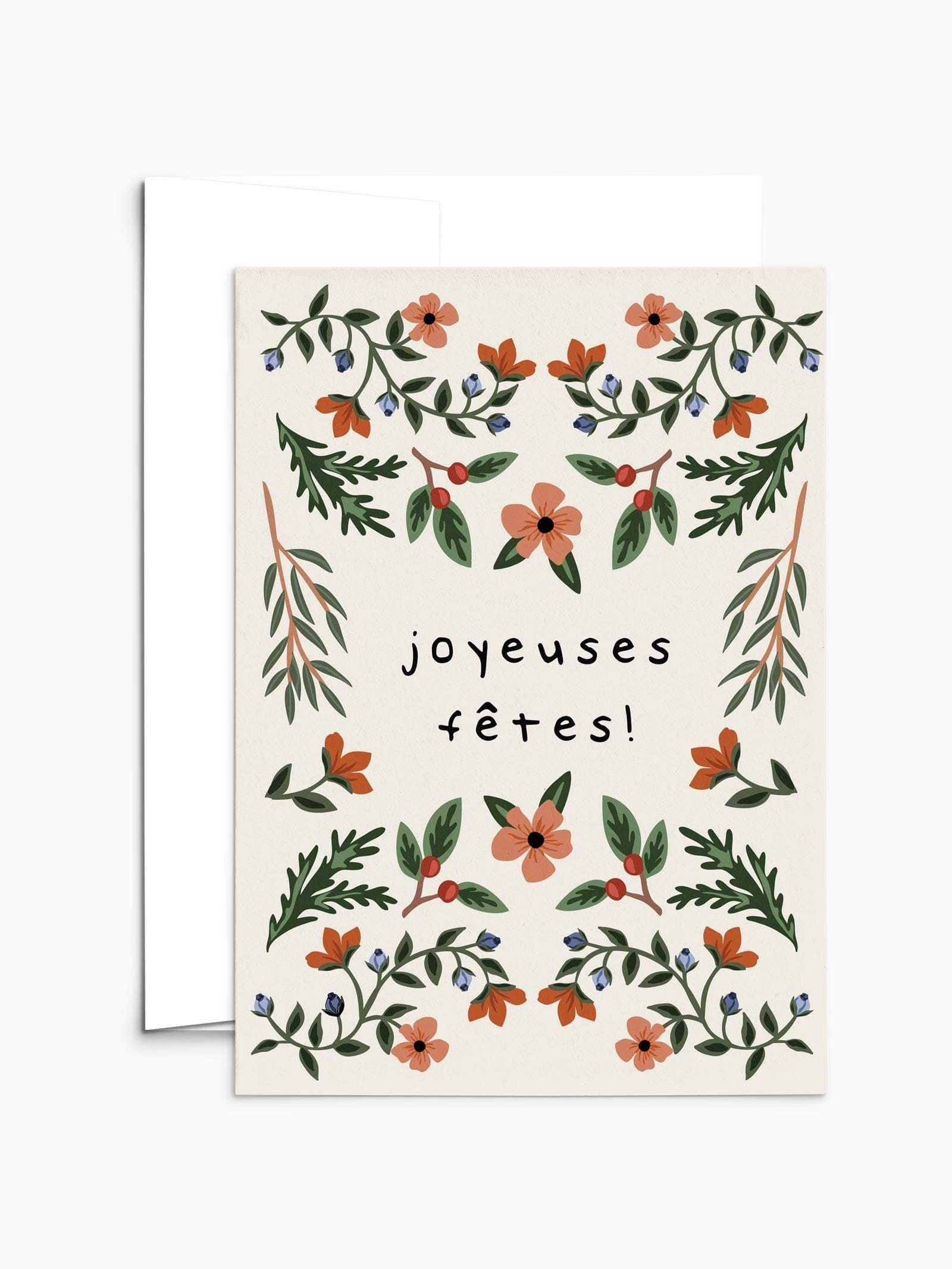 Merry Christmas greeting card with festive design on recycled thick matte cardstock in white envelope