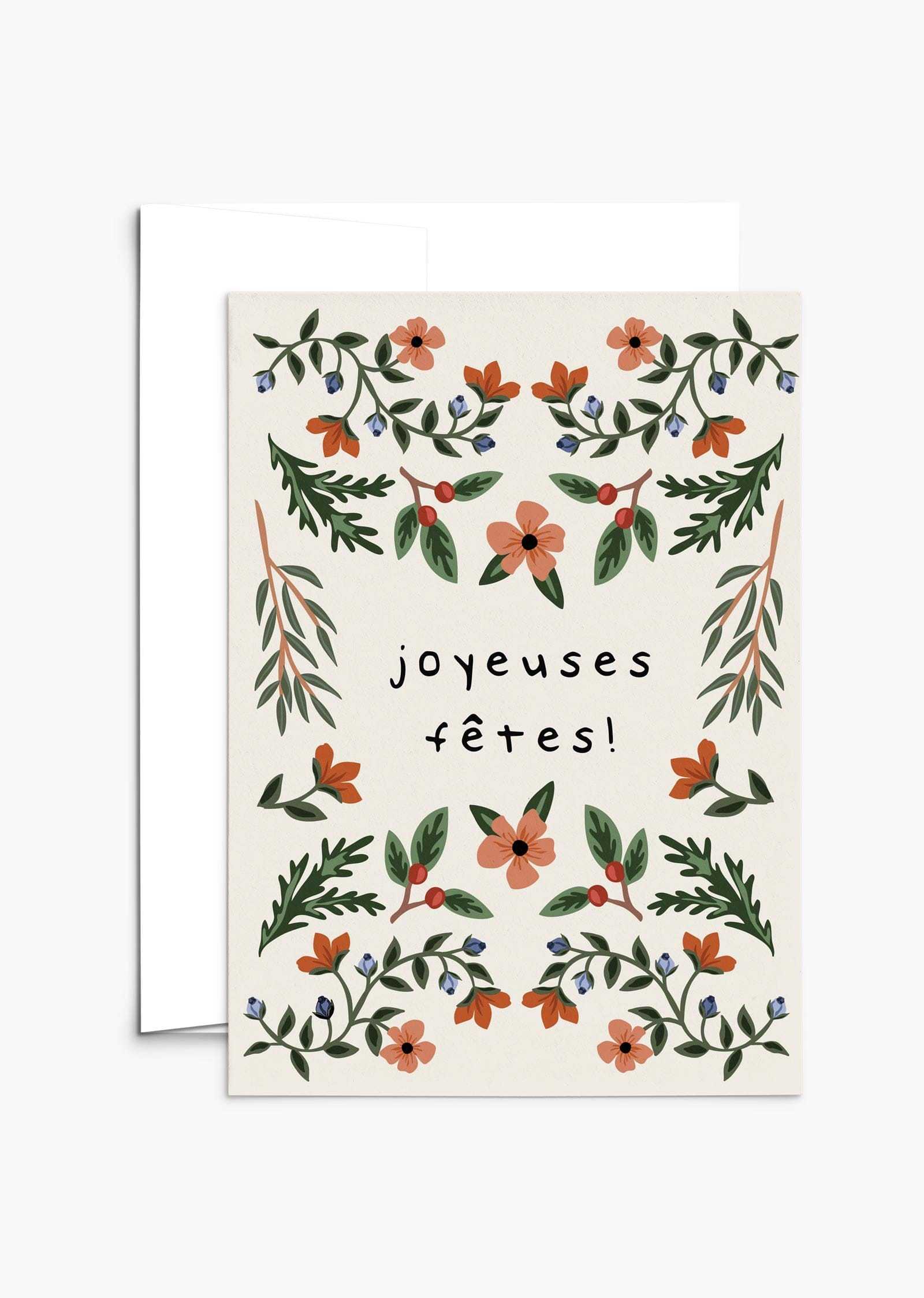 Merry Christmas greeting card with festive design on recycled thick matte cardstock in white envelope