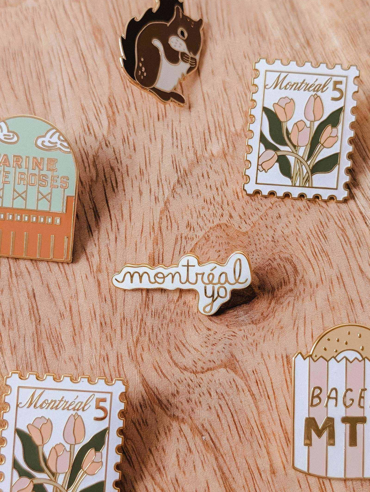 Montreal yo enamel pin gold tone brass 35mm