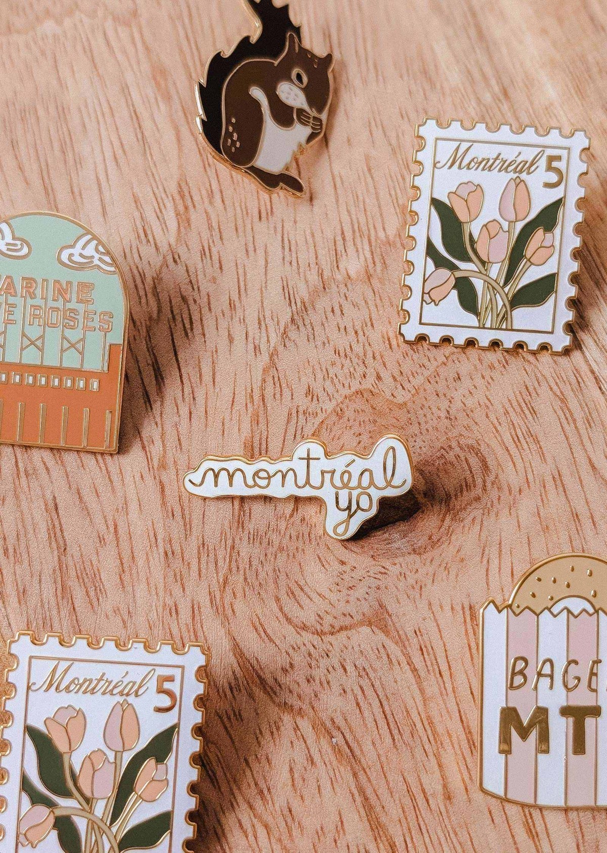 Montreal yo enamel pin gold tone brass 35mm