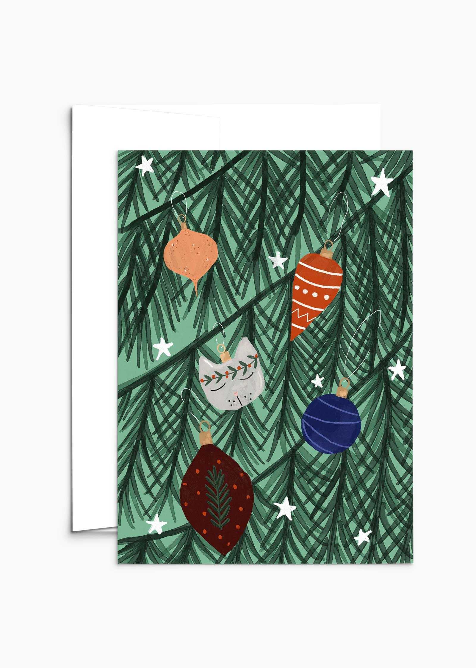 Greeting card with ornaments design on thick matte recycled paper in white envelope