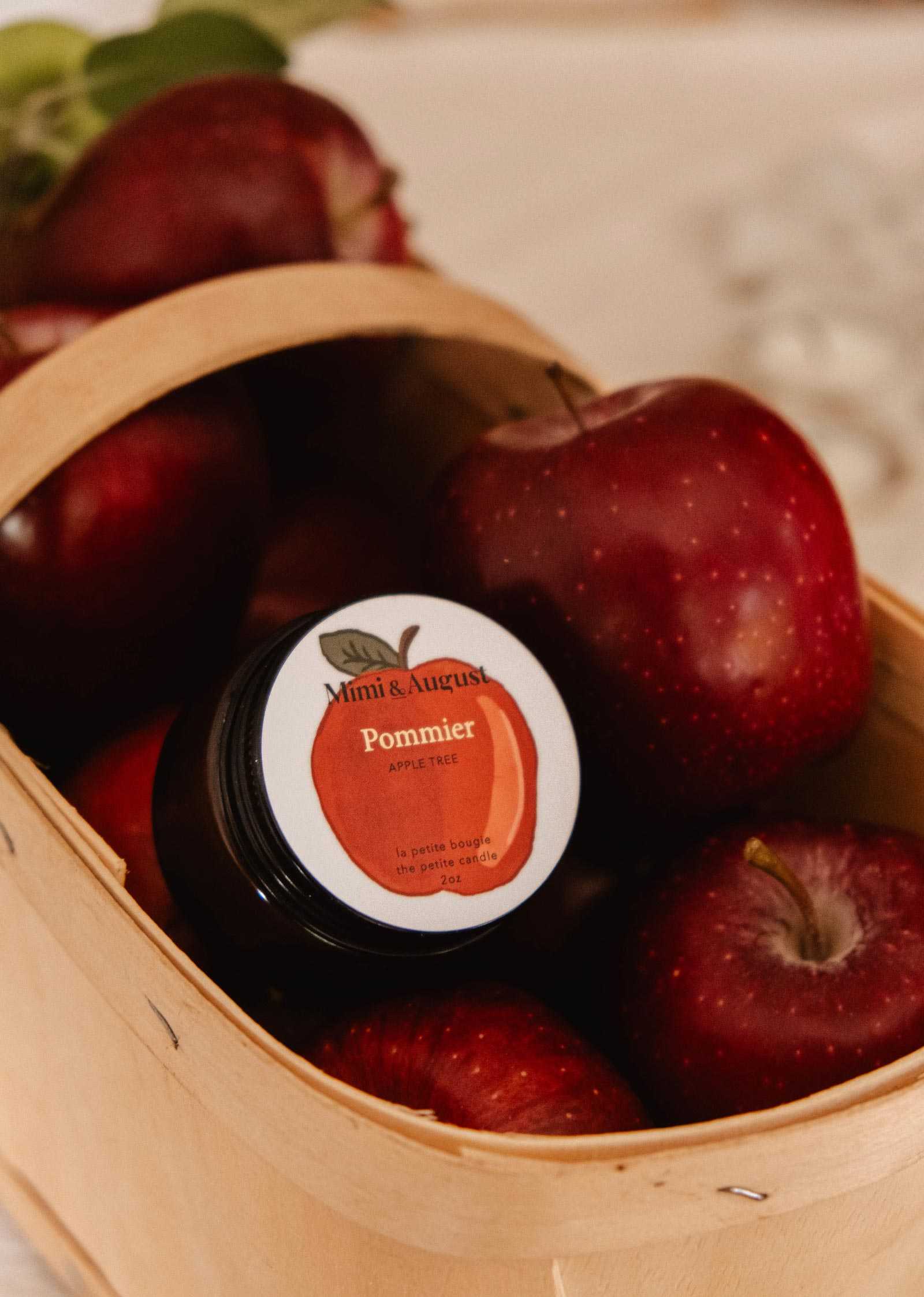 2 oz Pommier apple cinnamon candle in glass jar, cozy autumn scent