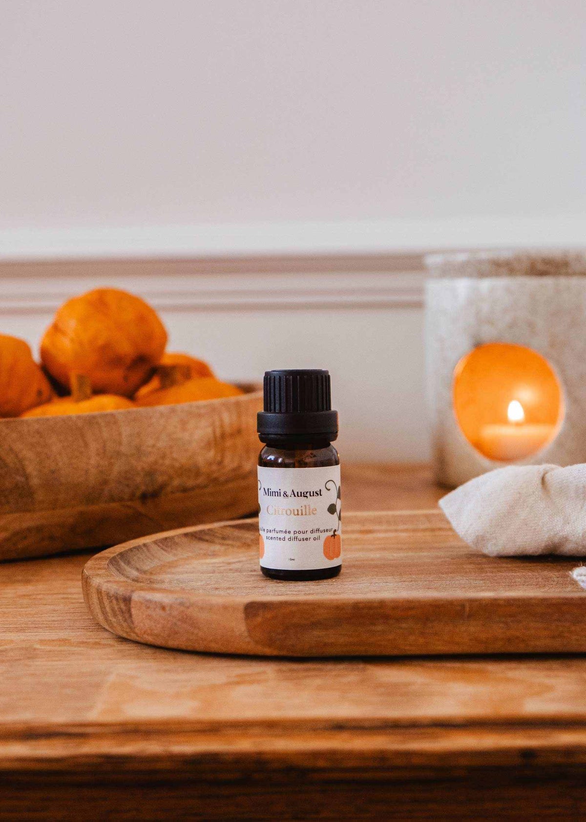 Bouteille d'huile parfumée citrouille épicée pour diffuseur automnal