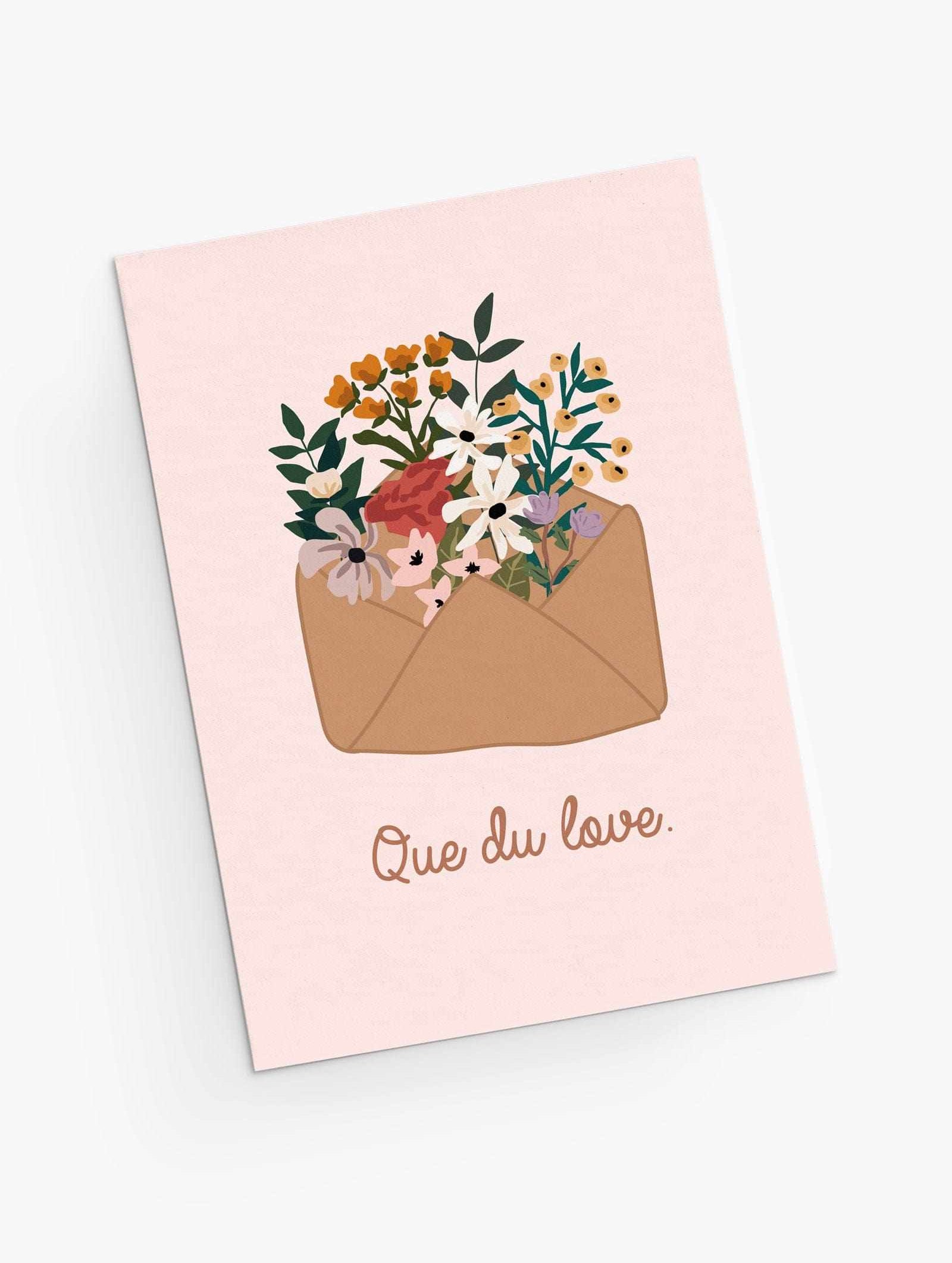 Recycled greeting card illustration flowers in a postal card- By Mimi & August