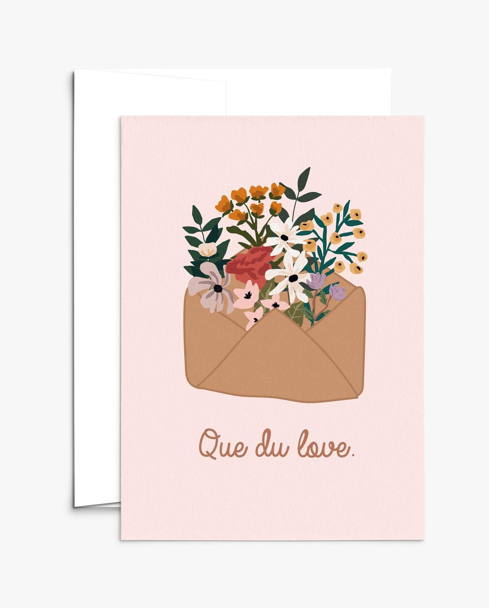 Que du love Greeting Card with love message on recycled paper and compostable packaging