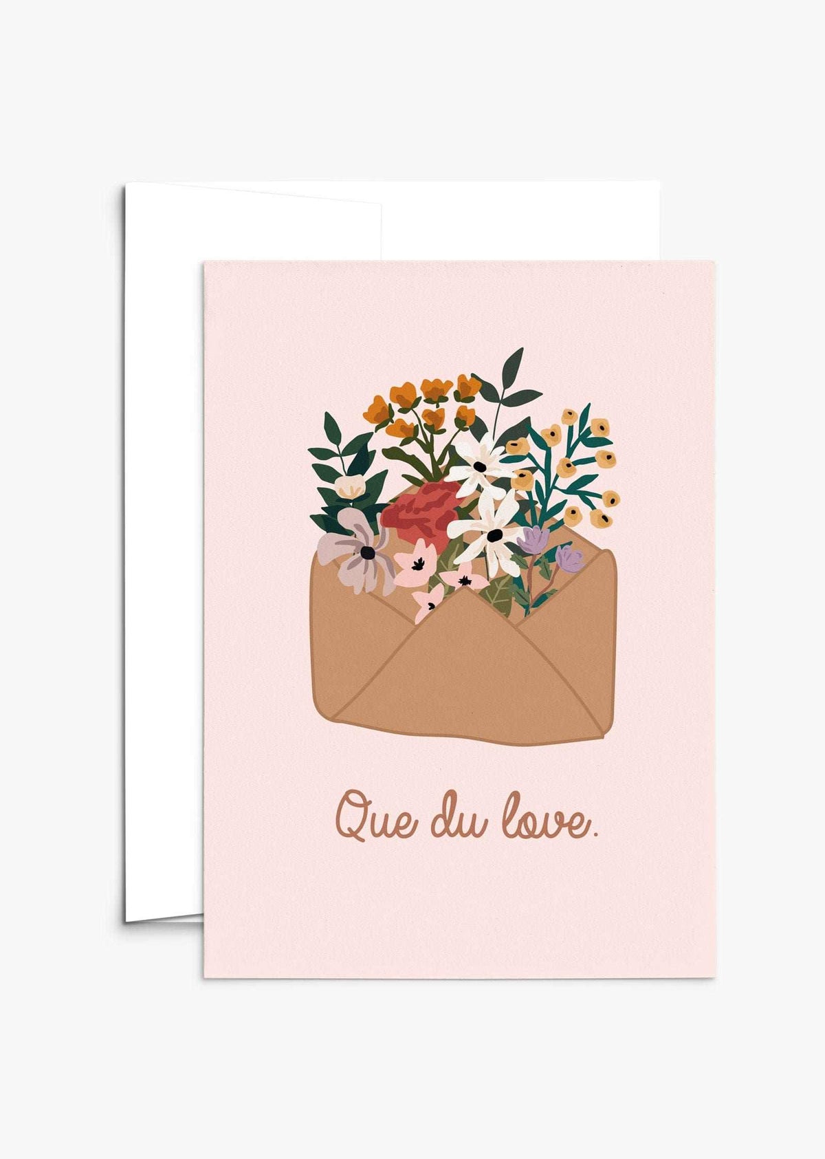 Que du love Greeting Card with love message on recycled paper and compostable packaging