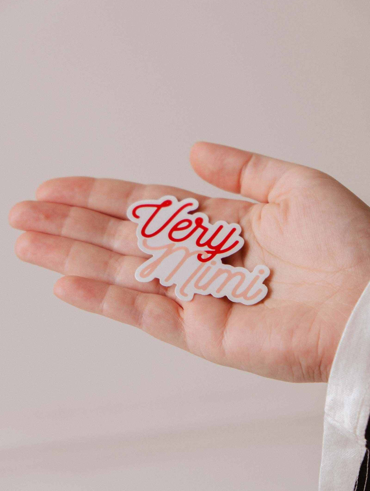 Very Mimi vinyl sticker with durable, water-resistant, matte finish design by Camille Forcherio