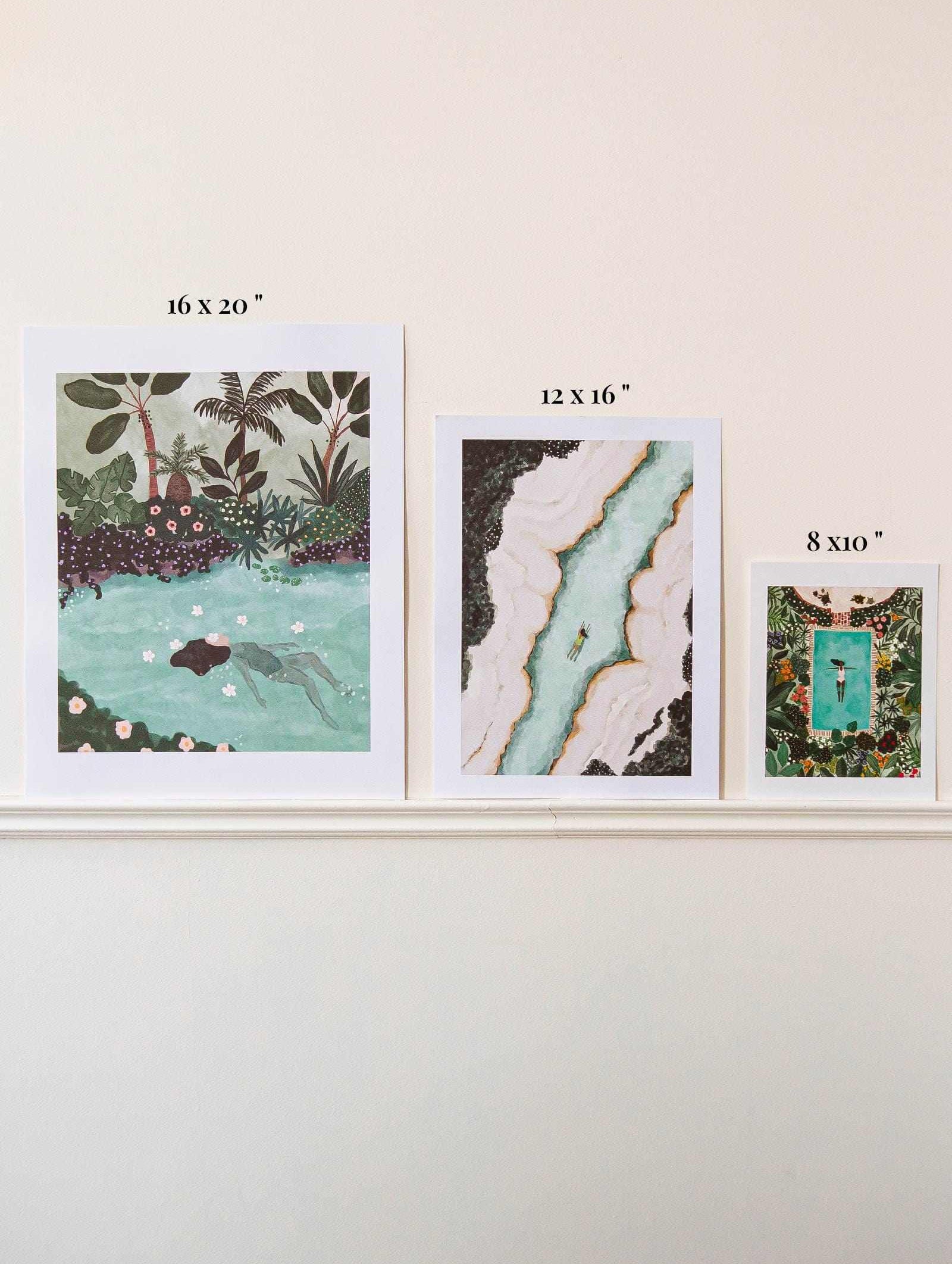 A set of four Javari River Art Prints by Mimi & August on high quality paper depicting a pond in Montreal, Canada.