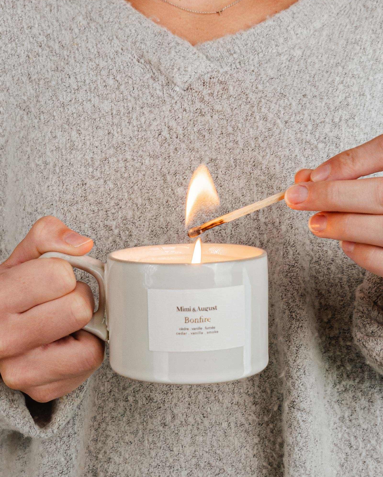 Bonfire Reusable Candle size 5.5 oz by mimi and august