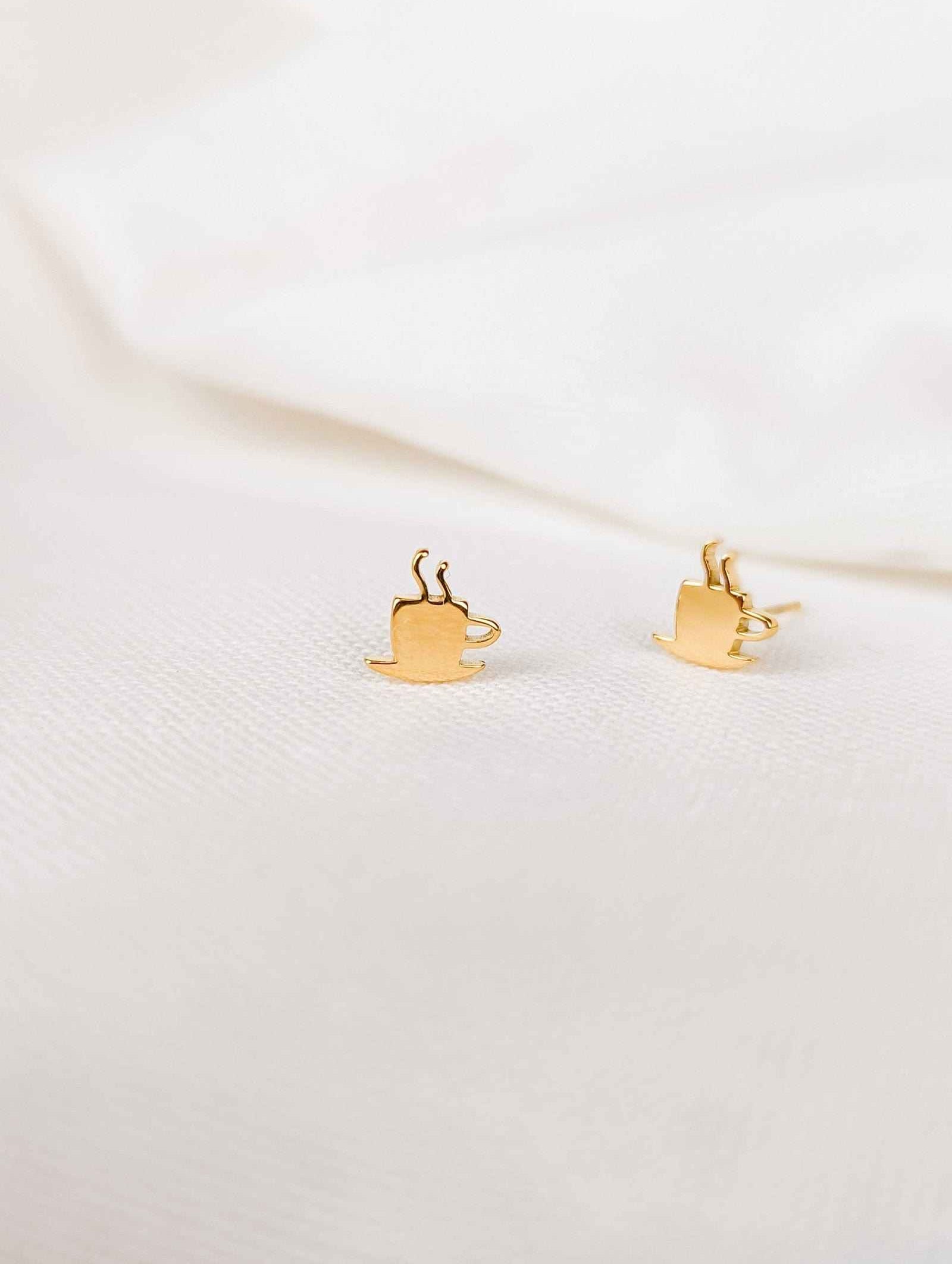 Gold plated earrings hot coffee cup