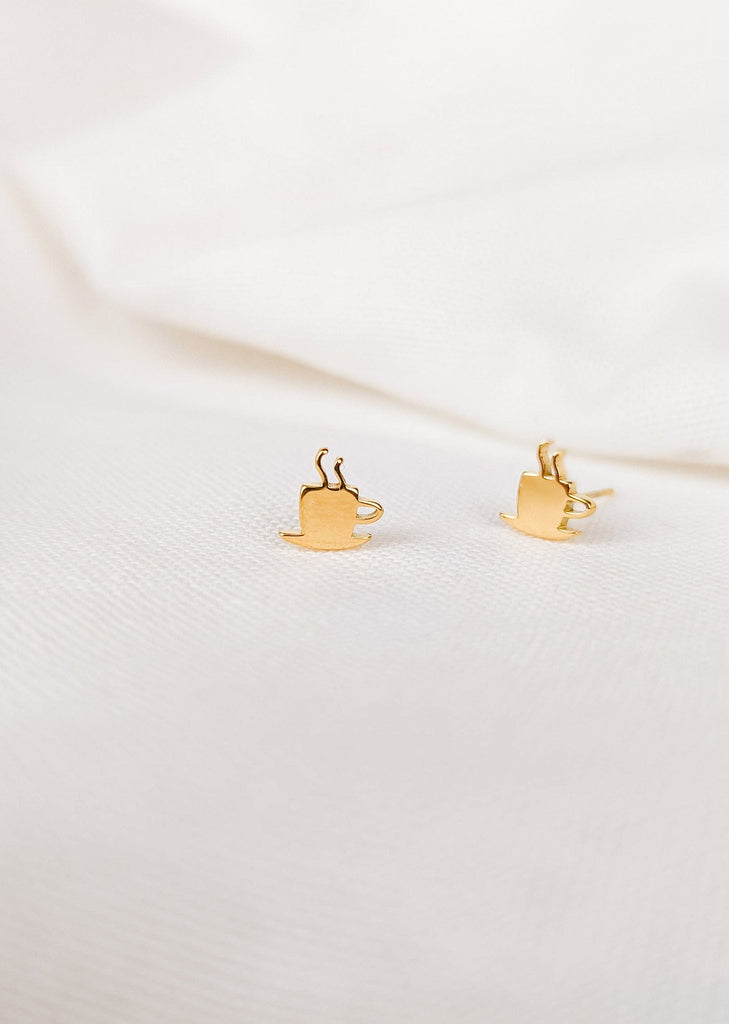 Gold plated earrings hot coffee cup 