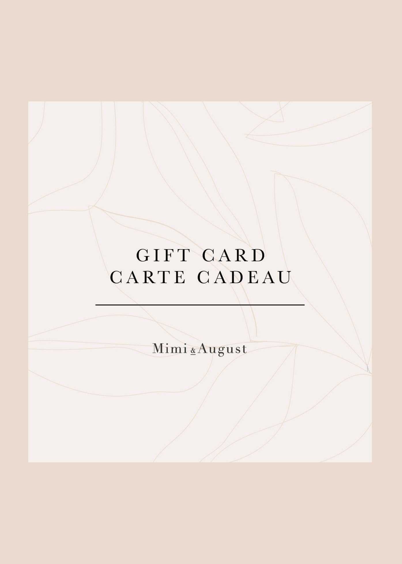 Mimi & August virtual gift card with minimalist floral background and elegant text design