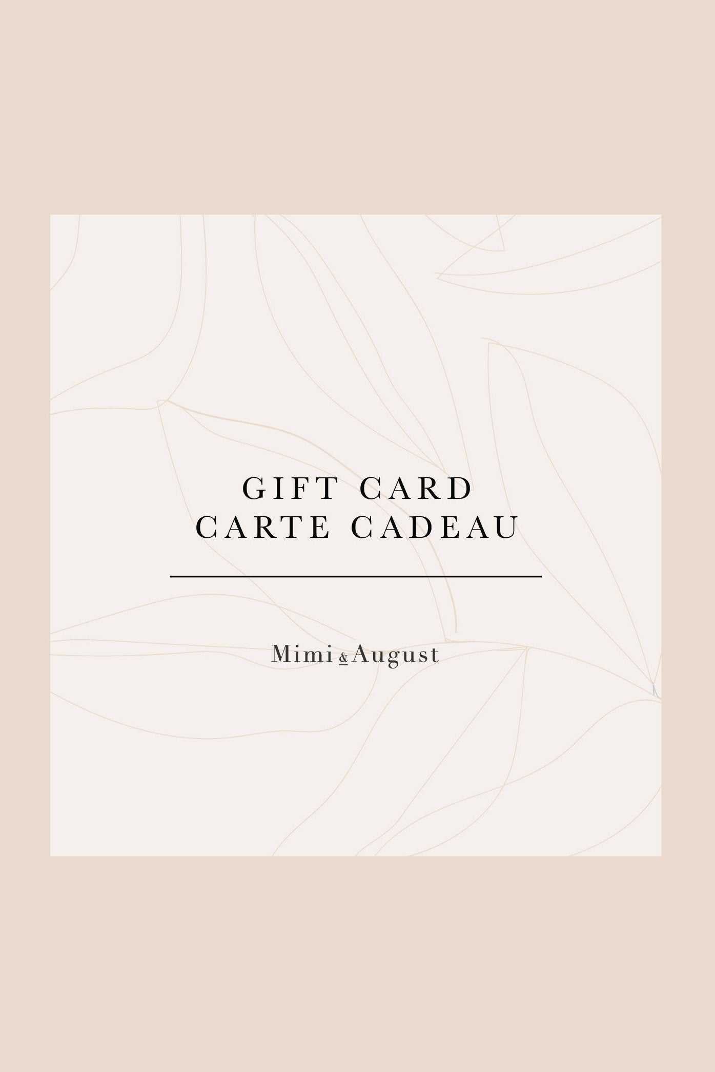 Mimi & August virtual gift card with minimalist floral background and elegant text design