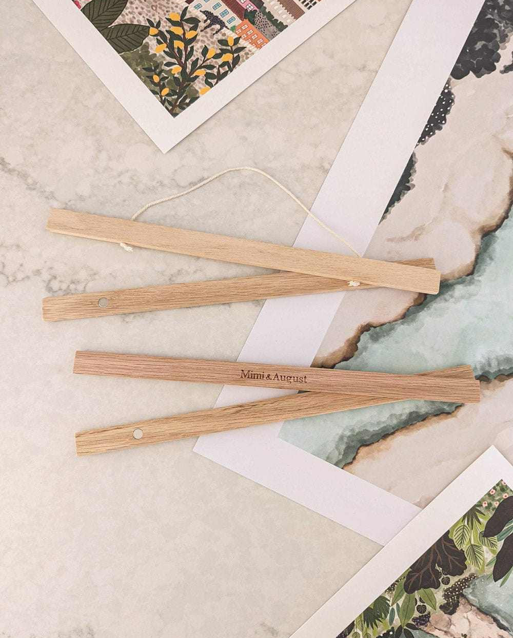 magnetic wooden print hanger with strong magnets and natural wood finish for displaying art prints and posters