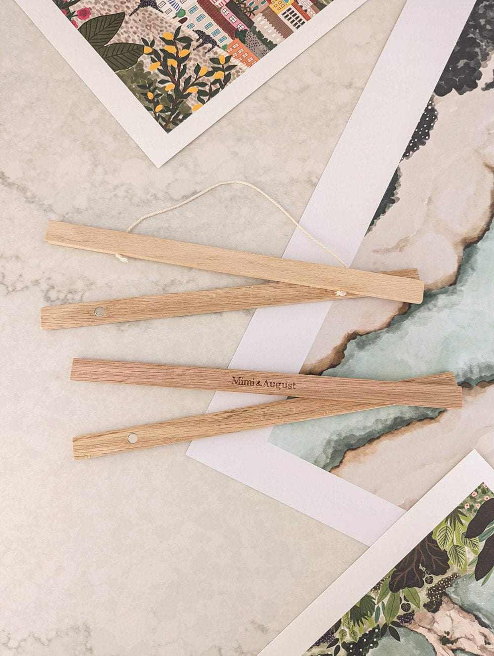 magnetic wooden print hanger with strong magnets and natural wood finish for displaying art prints and posters