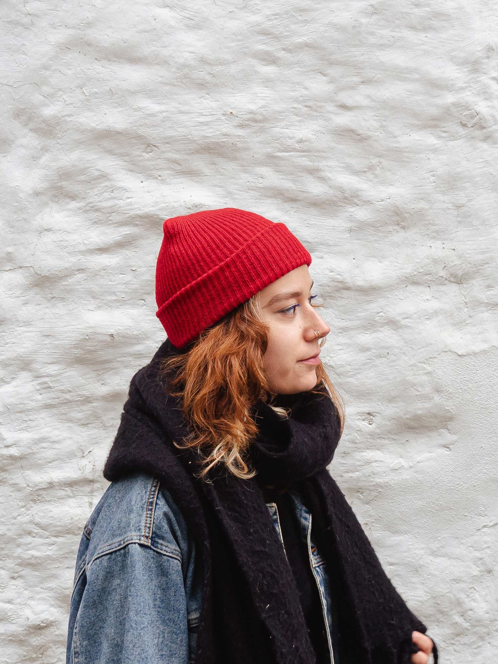 Women smiling wearing the Bright Red Watch Cap Beanie by Mimi & August