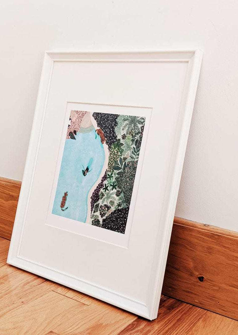 Beautiful swimming with tigers illustration framed by mimi and august