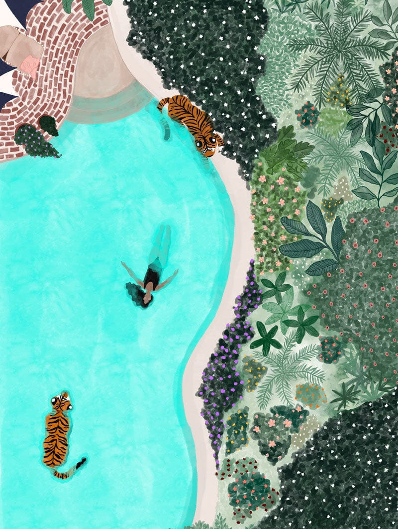 Swimming with tigers - High quality wall art print canada by Mimi and August
