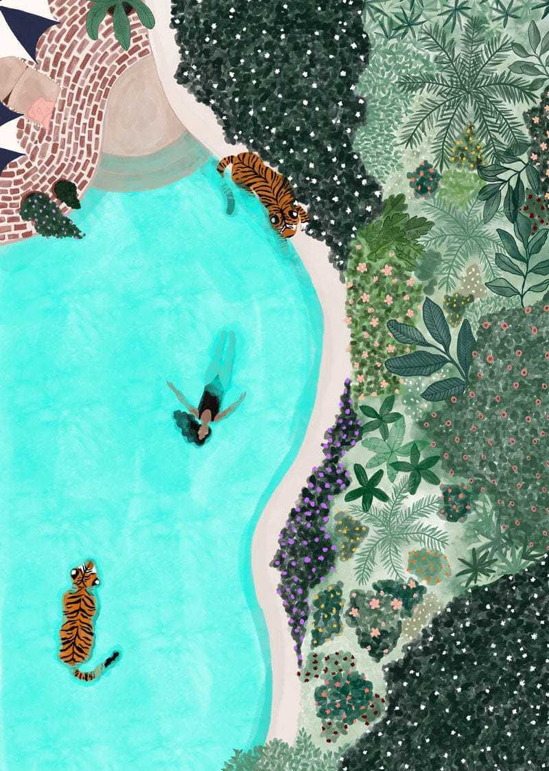 Swimming with tigers - High quality wall art print canada by Mimi and August