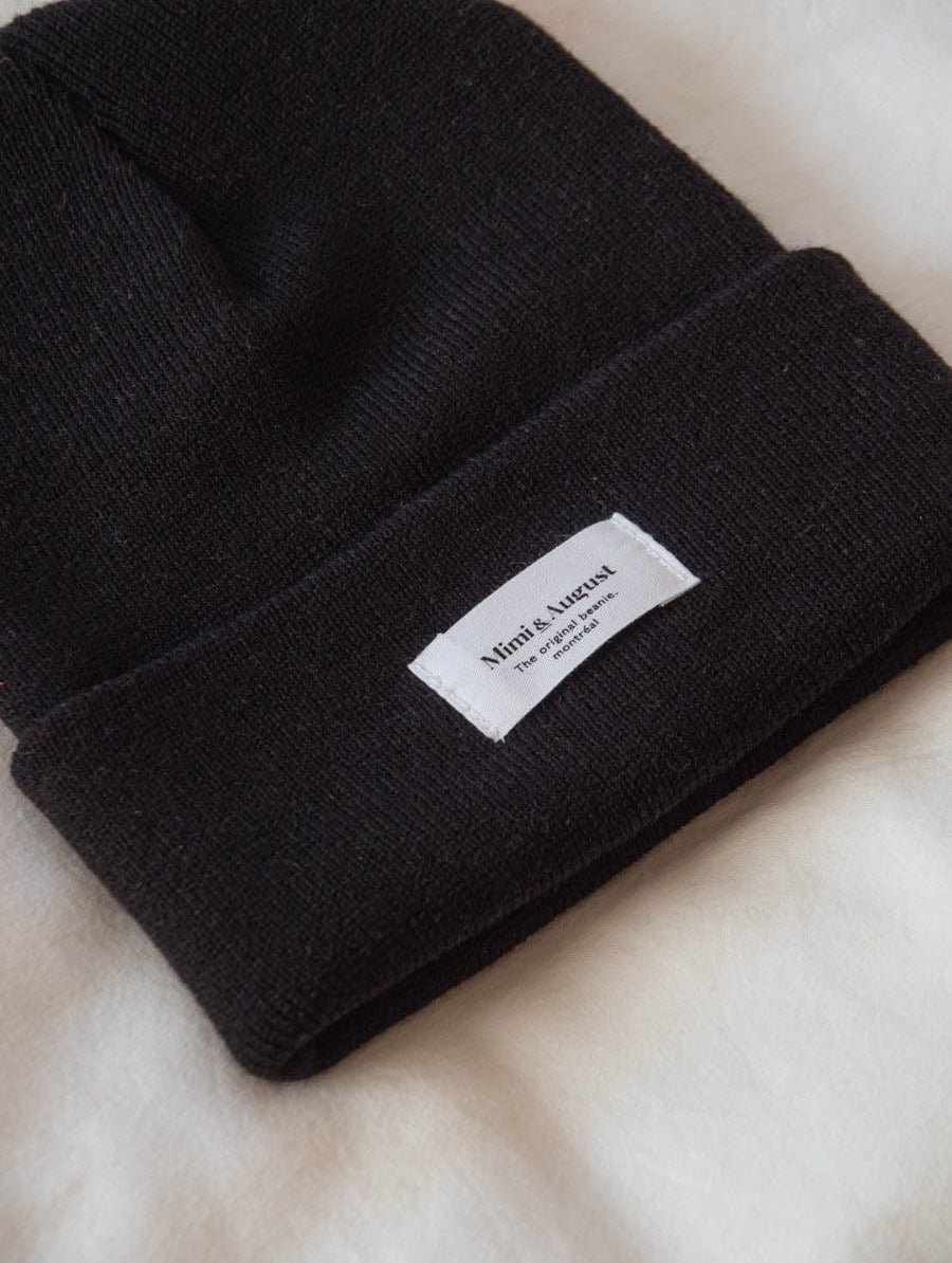 Closer look at the original black beanie montreal