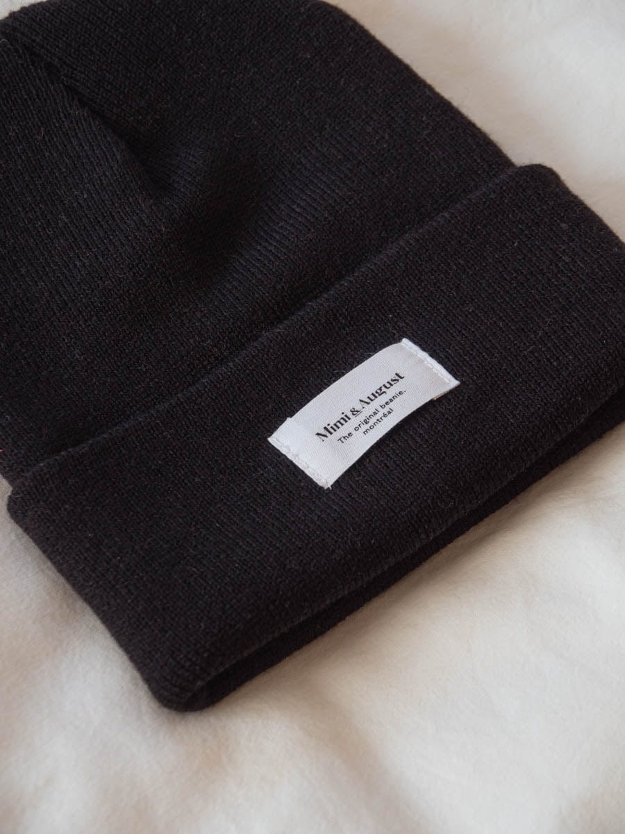 Closer look at the original black beanie montreal