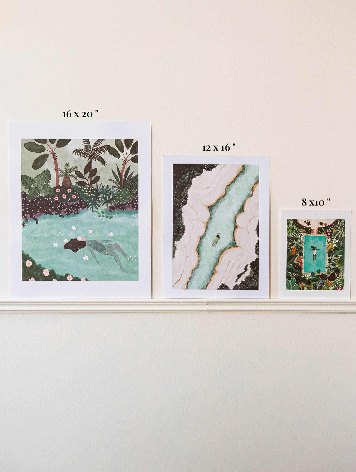 A set of four Javari River Art Prints by Mimi & August on high quality paper depicting a pond in Montreal, Canada.