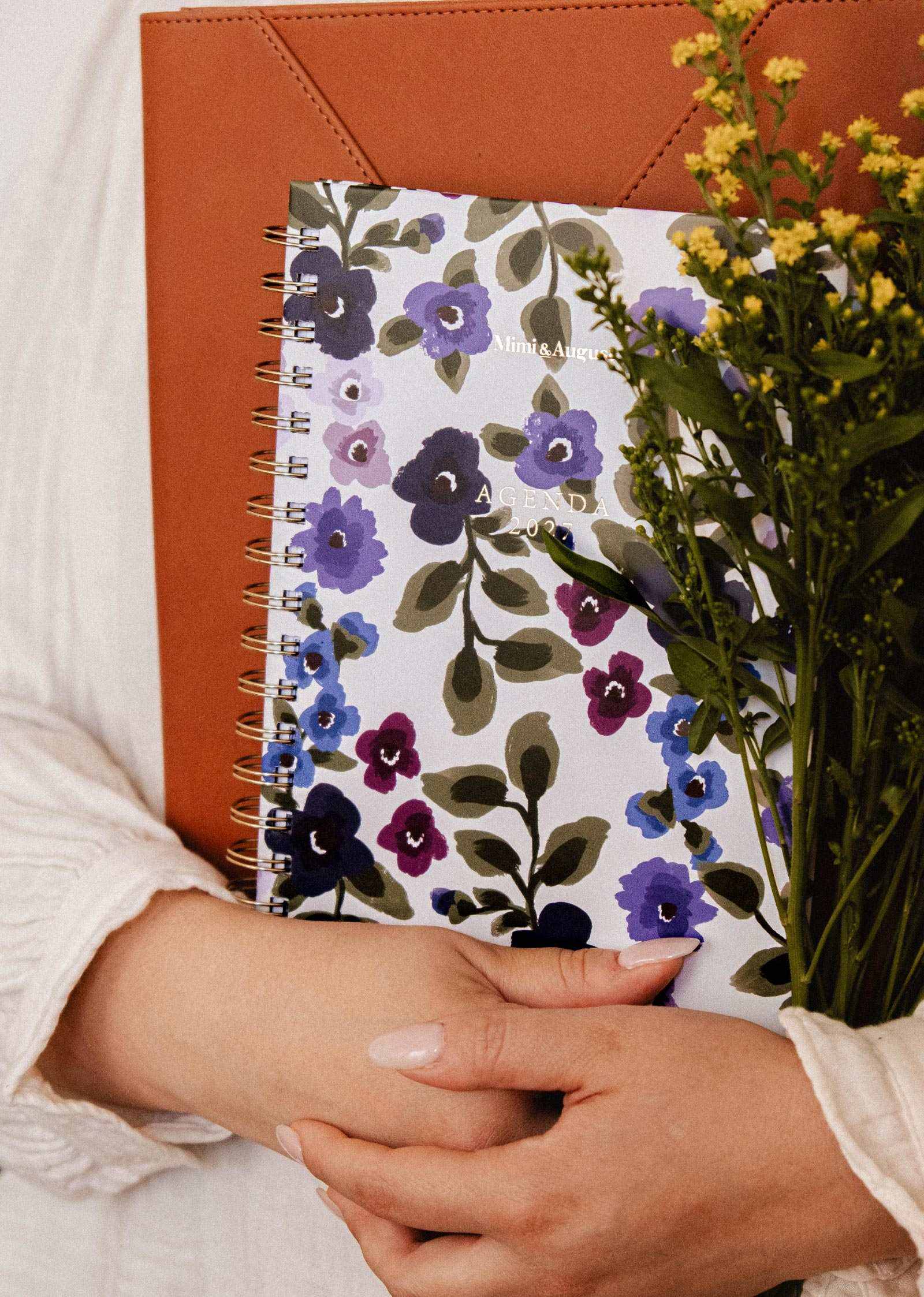 2027 agenda planner with wildflowers cover in blue and purple
