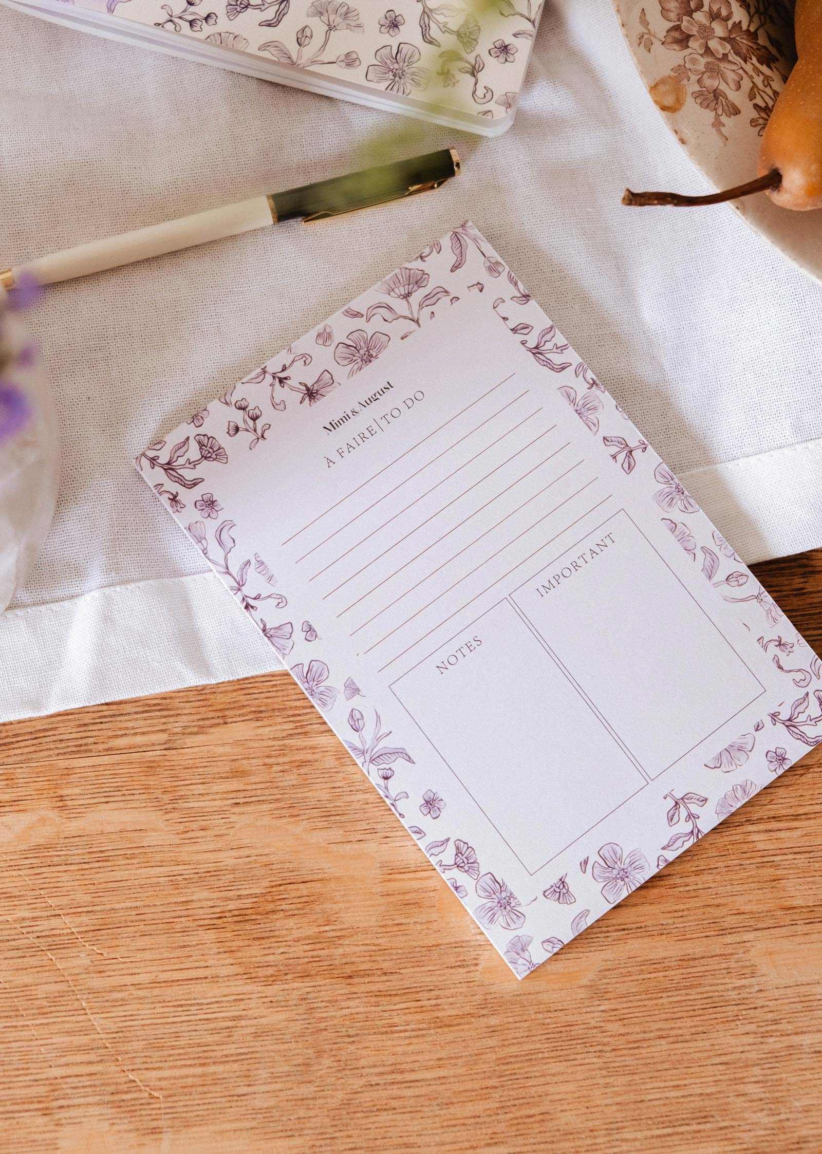 Blossom - Notepad with black and white floral border, 50-page recycled paper memo pad for organization and planning