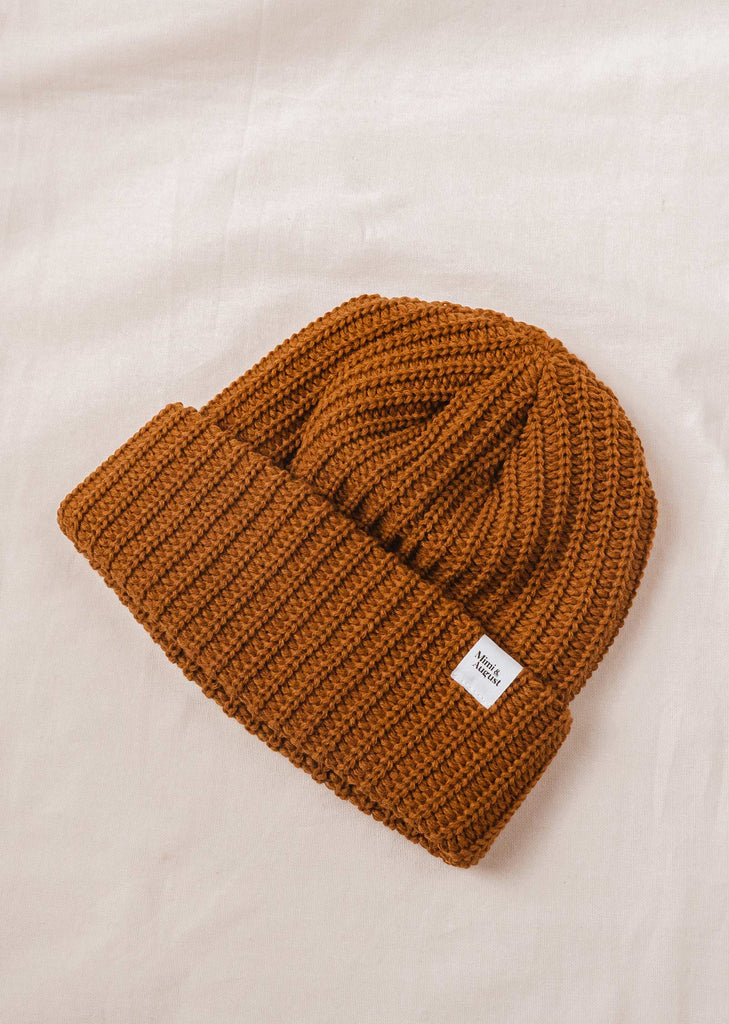 Top view of the Chestnut Chunky Beanie by mimi and august