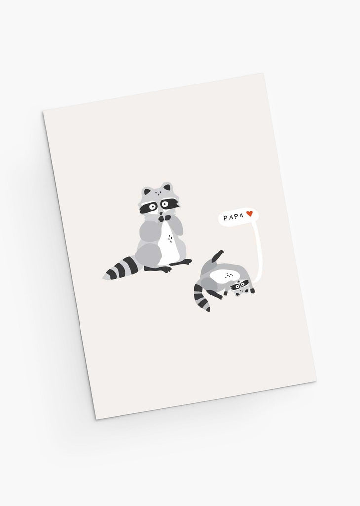 A Father's day card with two raccoons on it with the word papa