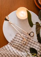 A durable Mimi & August Wick Trimmer sits on a white plate next to a plant.