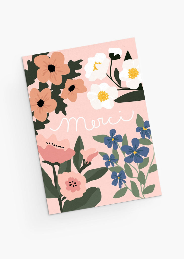 belle carte de remerciement rose fleurie- By Mimi & August