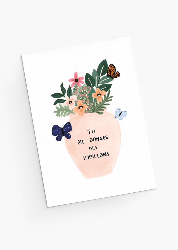 Papillon greeting card by Mimi & August, featuring stunning flowers and butterflies