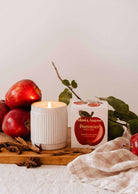 Apple cinnamon soy candle in reusable ceramic cup with autumnal scent