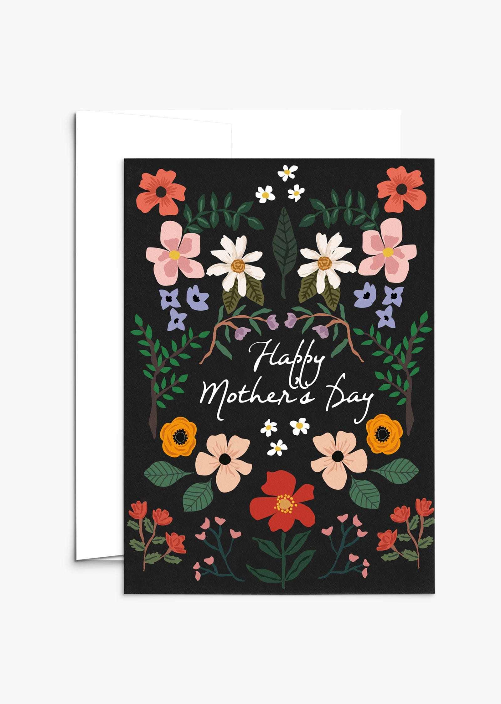 Black Floral Garden Mother's Day card with colorful flowers on recycled paper
