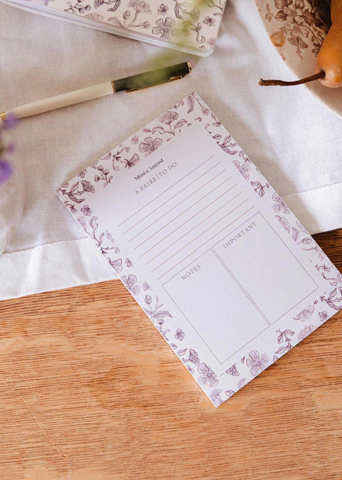 Blossom - Notepad with black and white floral border, 50-page recycled paper memo pad for organization and planning
