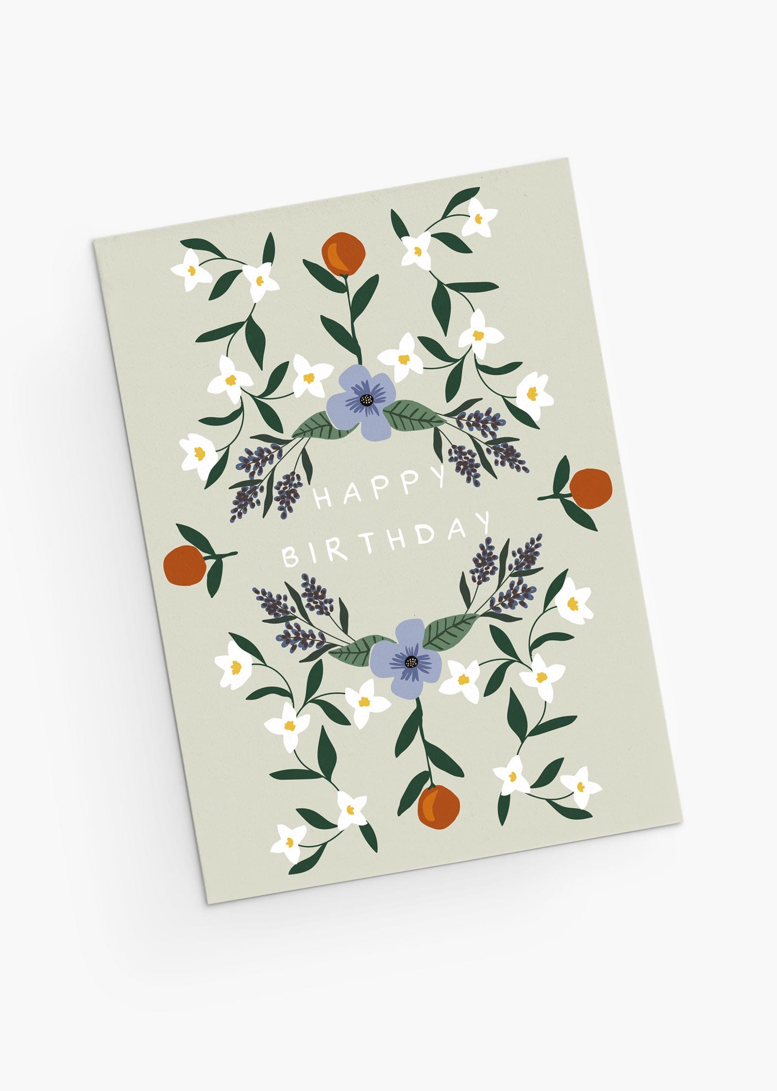 Carte de vœux pour un joyeux anniversaire avec des fleurs et des fruits colorés- By Mimi & August