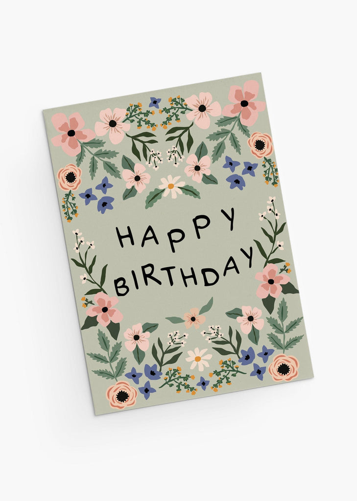 Mignonne carte d'anniversaire fleurie vert sauge-anglais- By Mimi and August