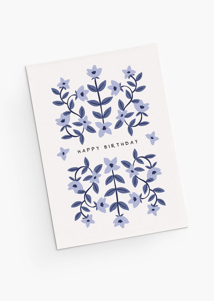 carte de vœux pour un joyeux anniversaire avec de belles fleurs bleues- By Mimi & August