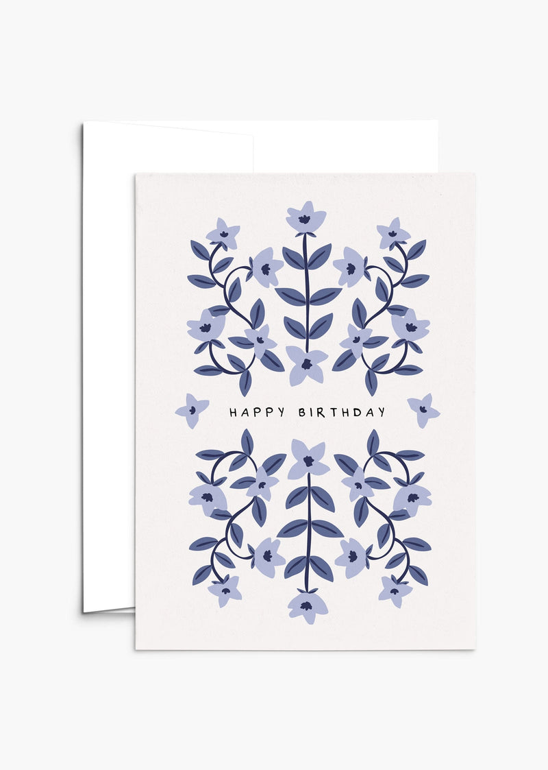 carte de vœux d'anniversaire avec fleurs bleues- version anglaise- By Mimi & August