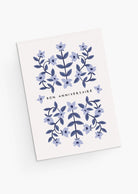 carte de voeux pour un joyeux anniversaire avec de belles fleurs bleues - version française - Par Mimi & August