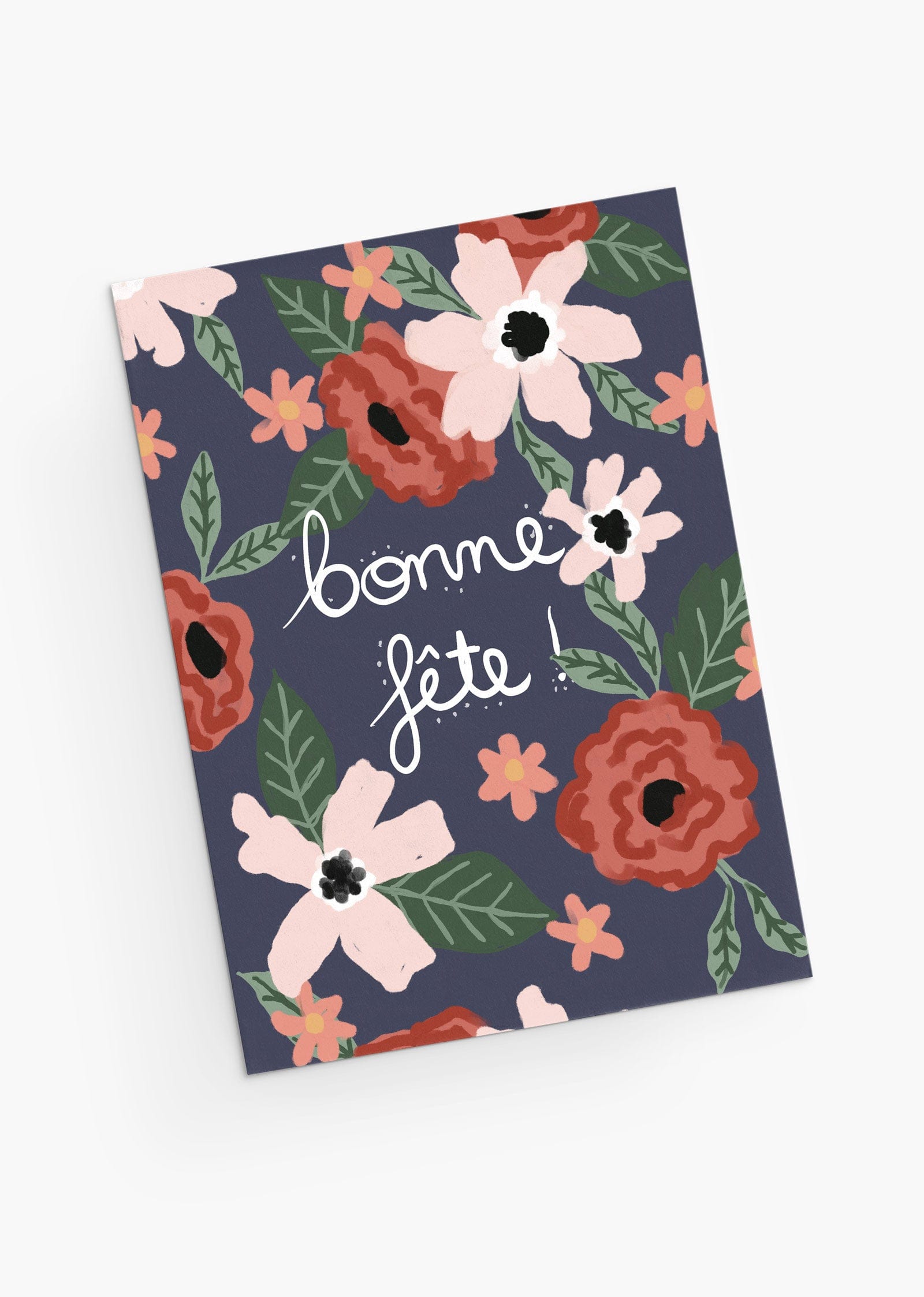 beautiful dark blue floral birthday greeting card- By Mimi & August