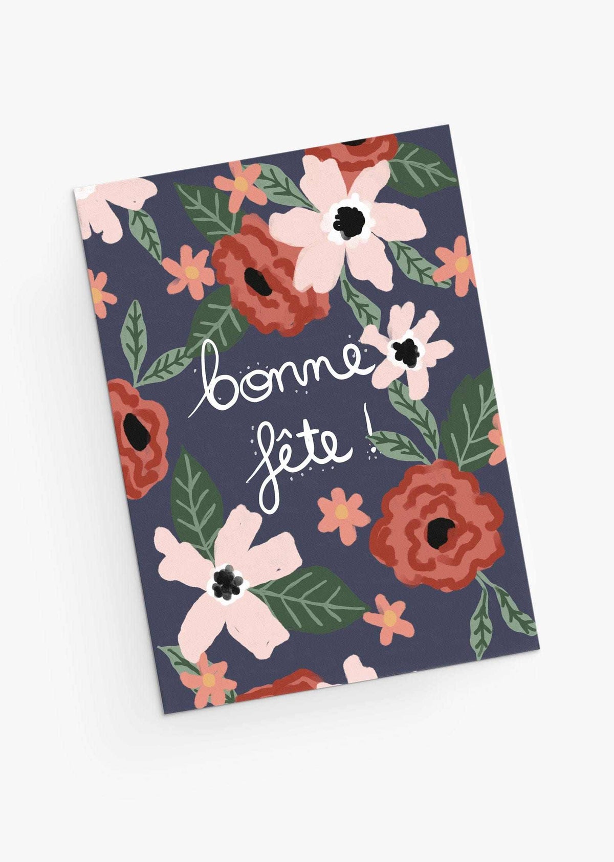 beautiful dark blue floral birthday greeting card- By Mimi & August